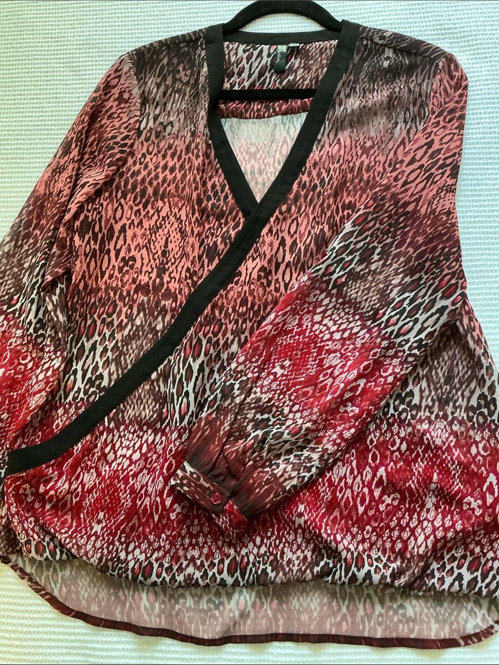 Kut from the Kloth,  Animal-Print Faux Wrap Blouse, Sheer , size L